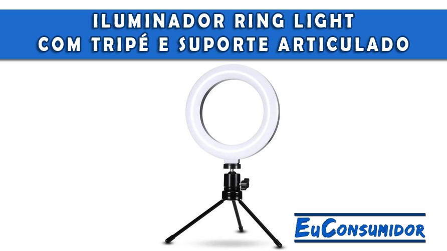 Iluminador Ring Light com tripé e suporte articulado